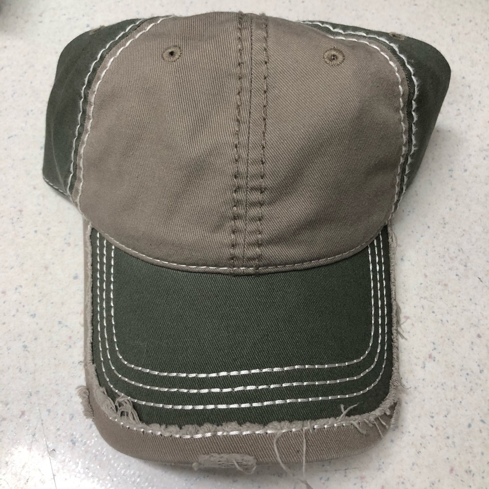 OTTO Distressed Baseball Cap Hat Olive & Tan